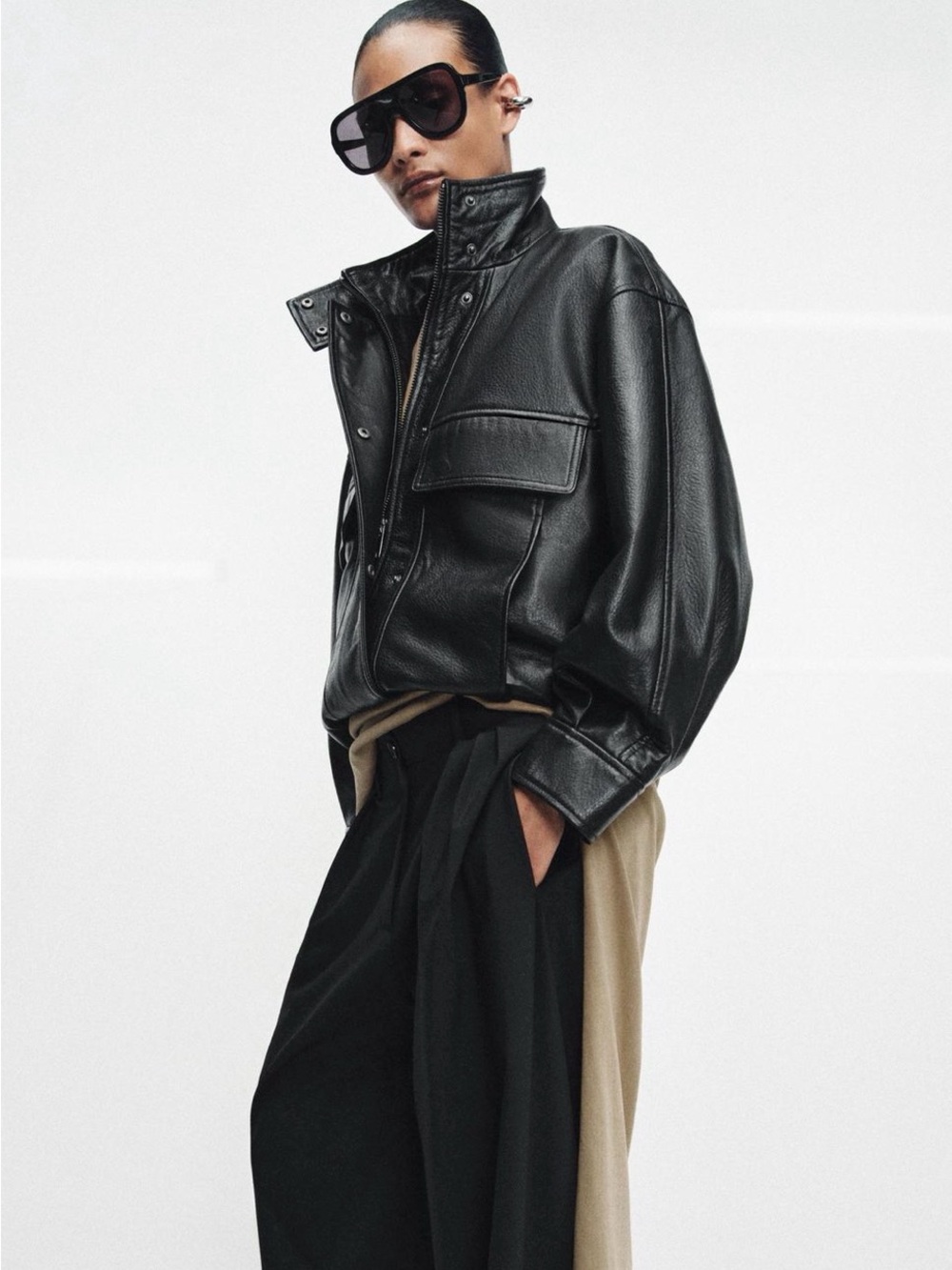NWT! Zara ZW COLLECTION LIMITED EDITION LEATHER JACKET 100% Genuine Leather Bomb